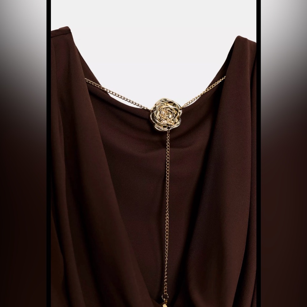 Zara Chocolate Brown Flower Chain Open Back‎ Dress NWT - Picture 4 of 8
